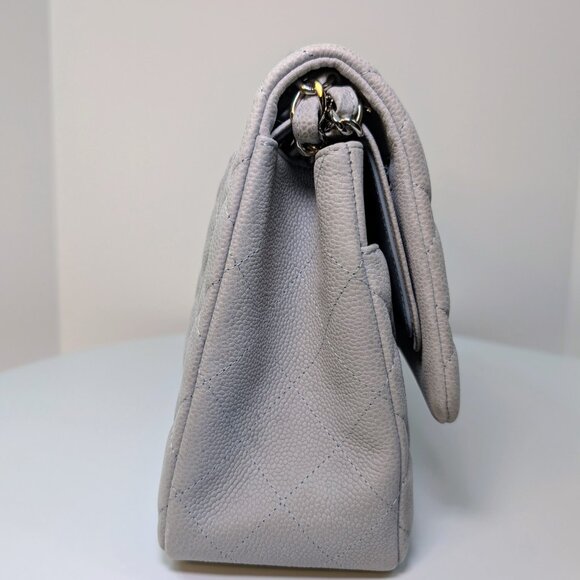 Chanel Classic Jumbo Light Gray Blue Quilted Caviar Double Flap Bag - Picture 5 of 16